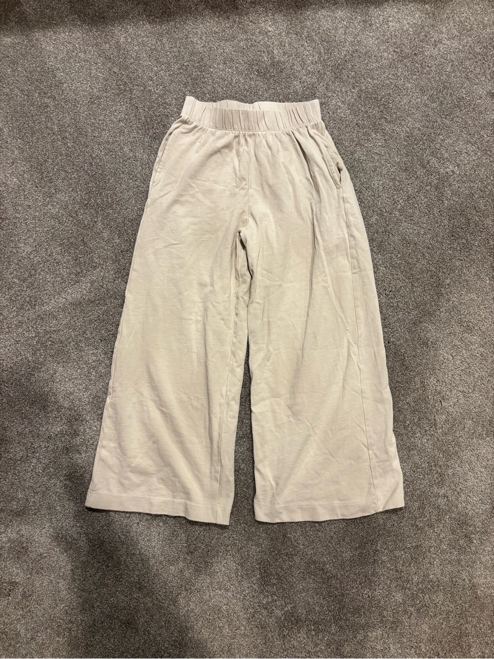 Zara Beige Elastic Waist Wide-Leg Pants
